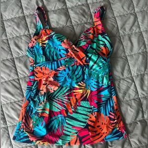 Lands' End Colorful Leaf Print Swim Top
